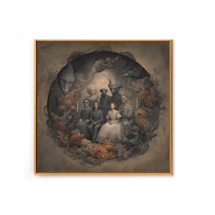 The Monster Family Portrait, Symbolist Dream Art, Square Wall Art, Dark Fantasy Wall Art, Canvas Print, Halloween Wall Art