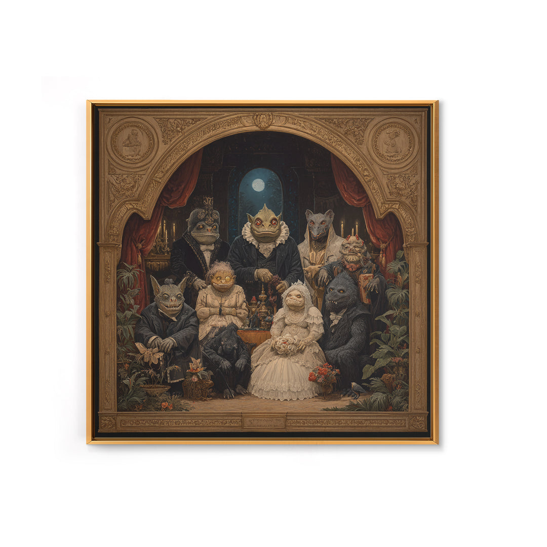 The Monster Family Portrait, Ornate Symbolist Art, Square Wall Art, Macabre Wall Art, Framed Canvas Print, Halloween Wall Art