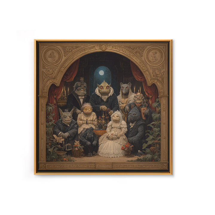 The Monster Family Portrait, Ornate Symbolist Art, Square Wall Art, Macabre Wall Art, Framed Canvas Print, Halloween Wall Art