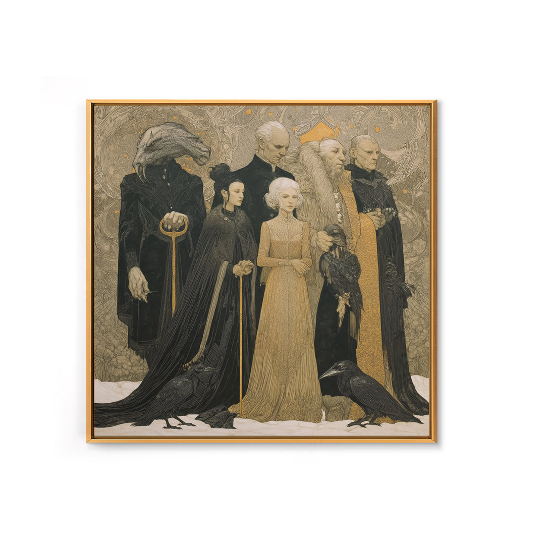 The Monster Family Portrait, Symbolist Death Art, Square Wall Art, Gothic Horror Wall Art, Framed Canvas Print, Halloween Wall Art