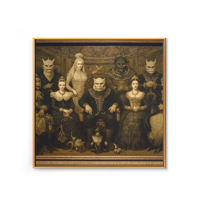 The Monster Family Portrait, Dark Symbolist Art, Square Wall Art, Macabre Wall Art, Framed Canvas Print, Halloween Wall Art