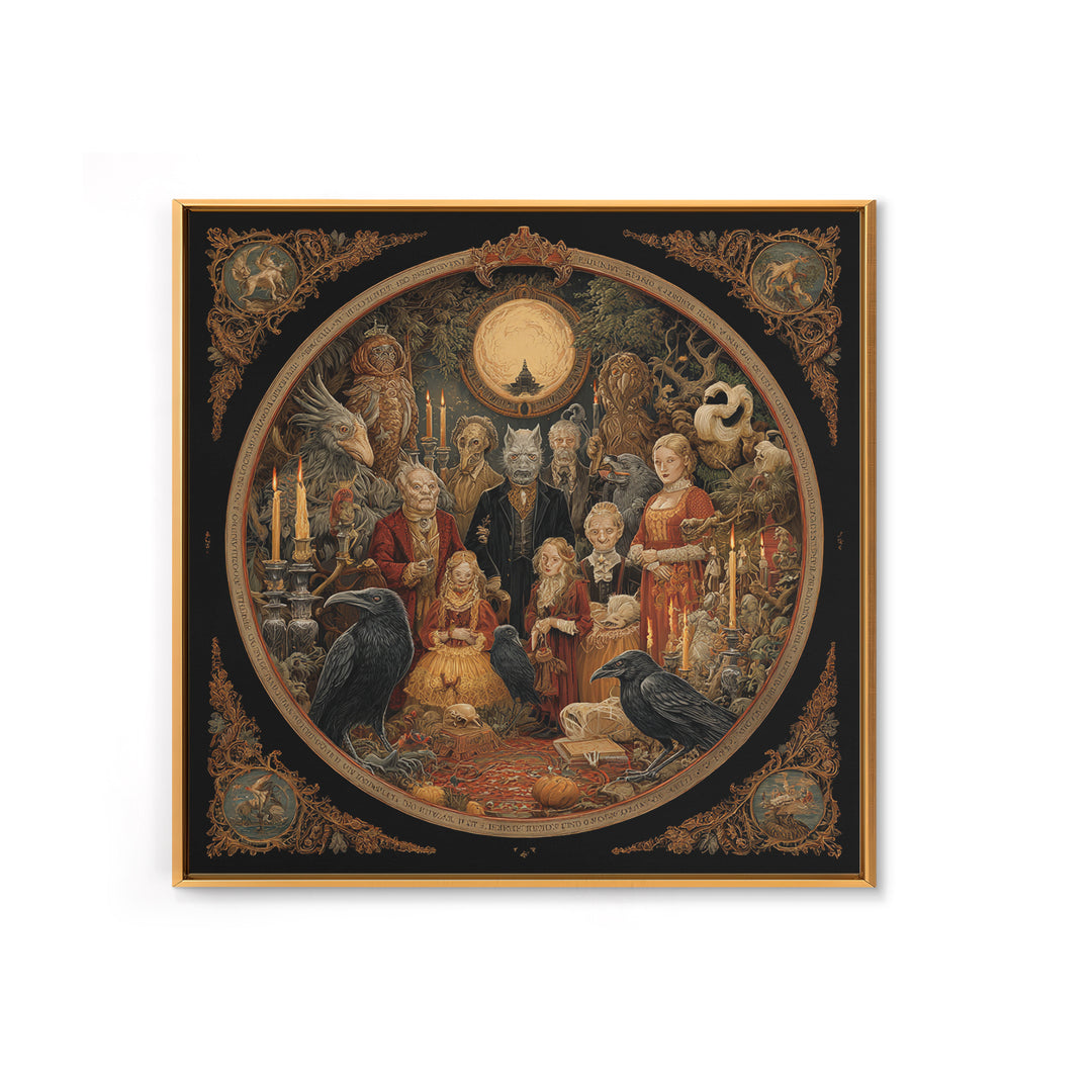The Monster Family Portrait, Symbolist Etching Art, Square Wall Art, Dark Fantasy Wall Art, Canvas Print, Halloween Wall Art