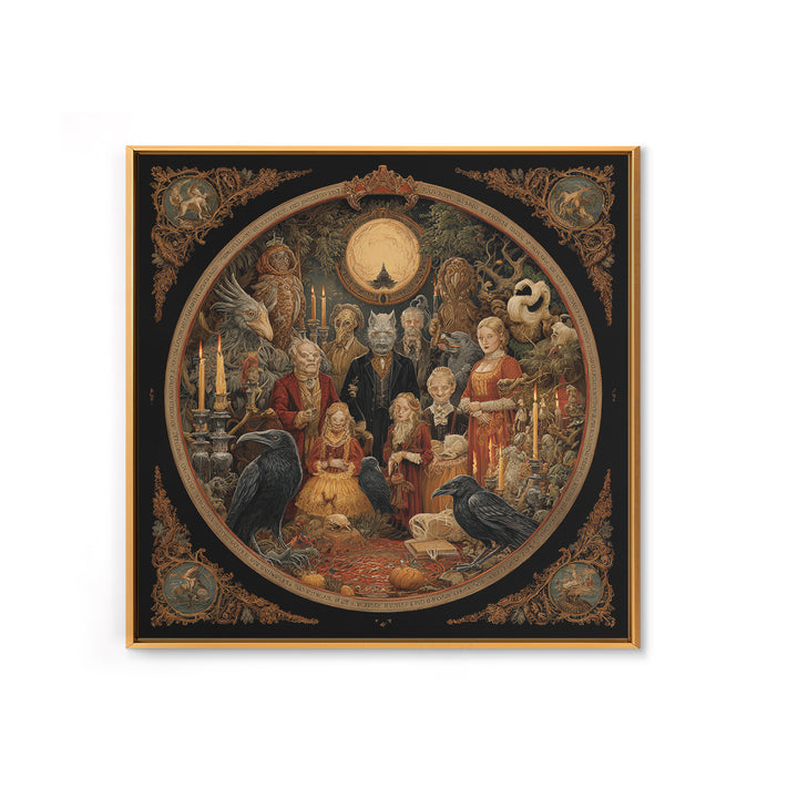 The Monster Family Portrait, Symbolist Etching Art, Square Wall Art, Dark Fantasy Wall Art, Canvas Print, Halloween Wall Art