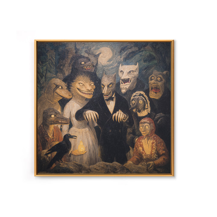 The Monster Family Portrait, Expressionist Gothic Art, Square Wall Art, Dark Halloween Decor, Framed Canvas Print, Halloween Wall Art