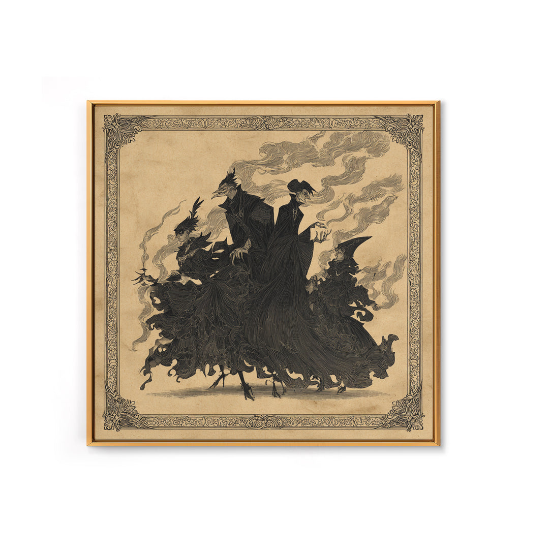 The Monster Family Portrait, Decadent Line Art, Square Wall Art, Gothic Horror Wall Art, Canvas Print, Halloween Wall Art