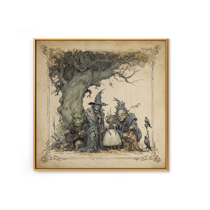 The Monster Family Portrait, Gothic Storybook Art, Square Wall Art, Dark Fantasy Wall Art, Canvas Print, Halloween Wall Art