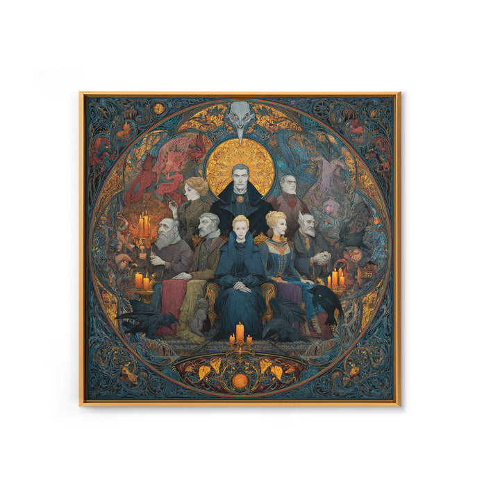 The Monster Family Portrait, Stained Glass Gothic Art, Square Wall Art, Gothic Horror Wall Art, Framed Canvas Print, Halloween Wall Art