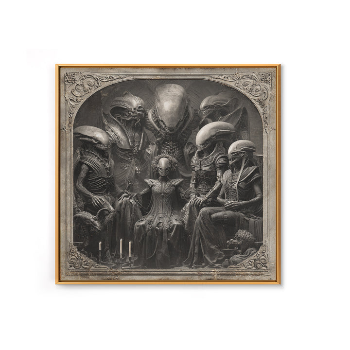 The Monster Family Portrait, Biomechanical Horror Art, Square Wall Art, Macabre Wall Art, Framed Canvas Print, Halloween Wall Art