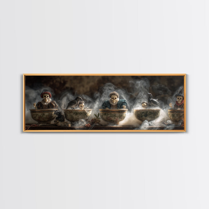Tiny Ghosts In Teacups, Danse Macabre Art, Extra Wide Wall Art, Dark Fantasy Wall Art, Framed Canvas Print