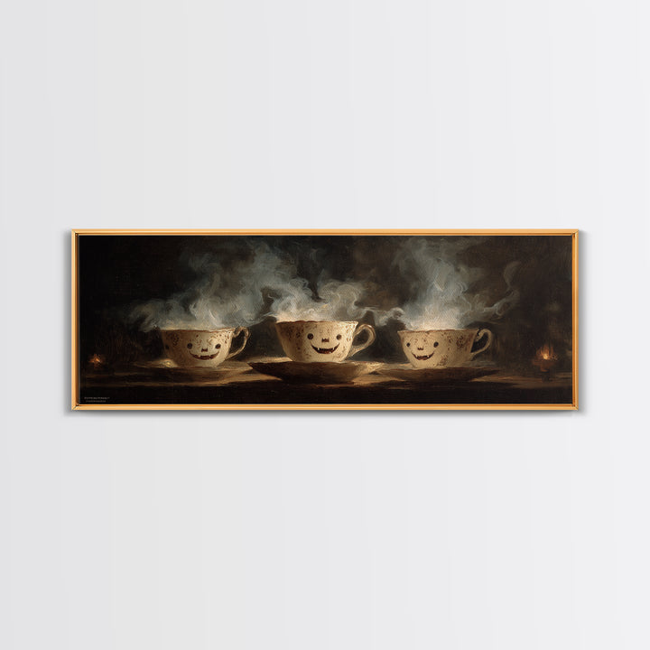 Tiny Ghosts In Teacups, Dark Romantic Horror Art, Extra Wide Wall Art, Macabre Wall Art, Canvas Print, Halloween Wall Art