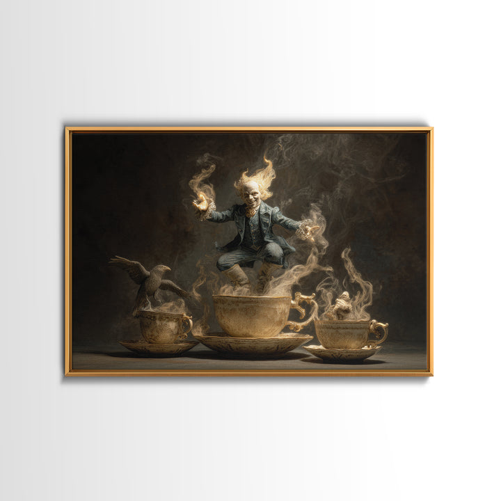 Tiny Ghosts In Teacups, Visionary Gothic Art, Landscape Wall Art, Dark Halloween Decor, Framed Canvas Print, Halloween Wall Art