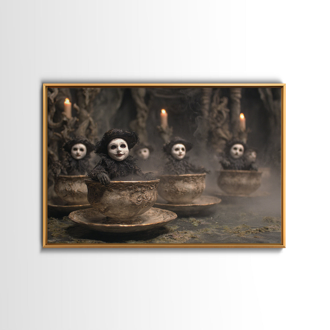 Tiny Ghosts In Teacups, Symbolist Gothic Landscape, Landscape Wall Art, Macabre Wall Art, Canvas Print, Halloween Wall Art, Halloween Decor