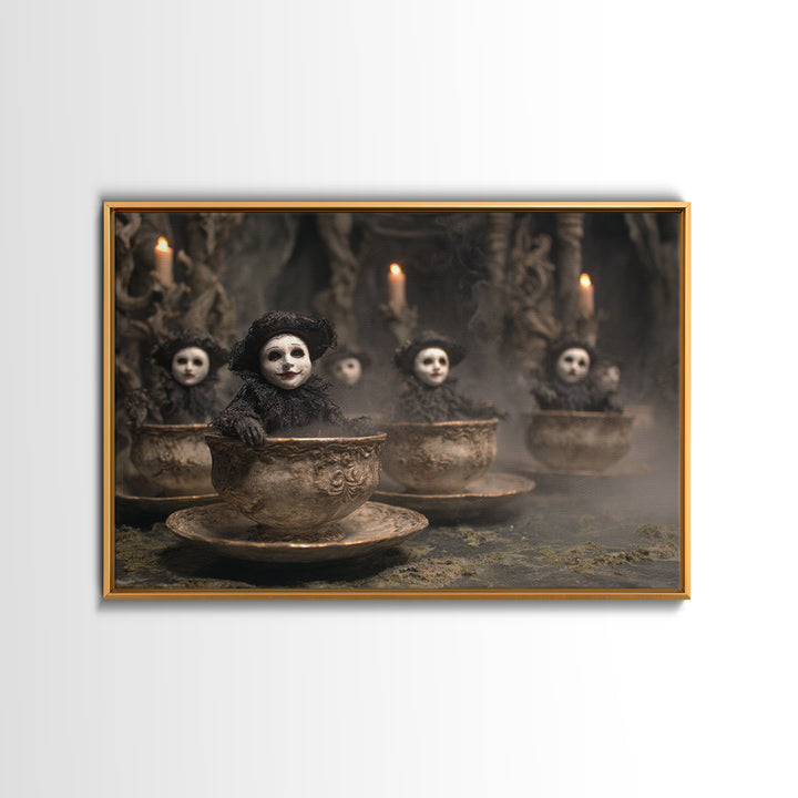 Tiny Ghosts In Teacups, Symbolist Gothic Landscape, Landscape Wall Art, Macabre Wall Art, Canvas Print, Halloween Wall Art, Halloween Decor