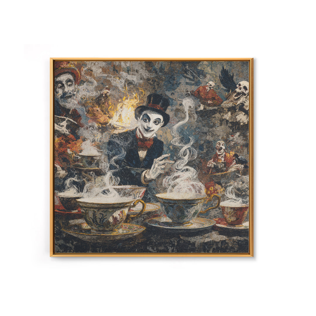 Tiny Ghosts In Teacups, Grotesque Carnival Art, Square Wall Art, Macabre Wall Art, Framed Canvas Print, Halloween Wall Art