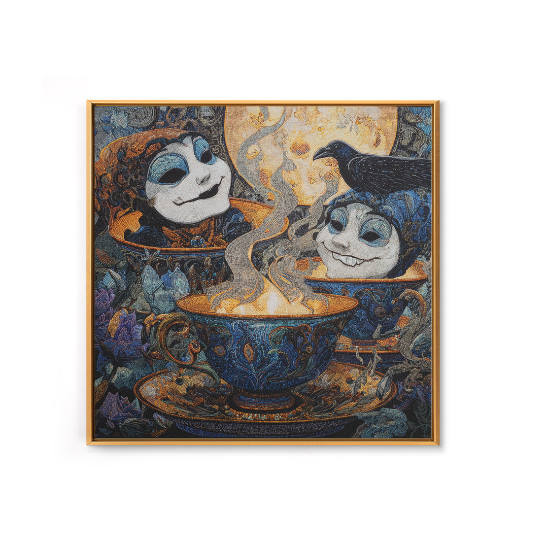 Tiny Ghosts In Teacups, Stained Glass Gothic Art, Square Wall Art, Gothic Horror Wall Art, Canvas Print, Halloween Wall Art