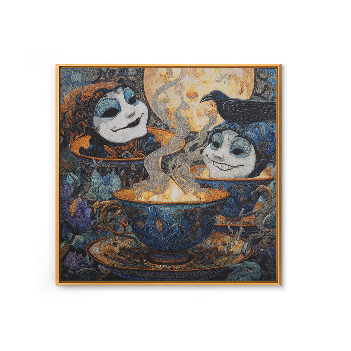 Tiny Ghosts In Teacups, Stained Glass Gothic Art, Square Wall Art, Gothic Horror Wall Art, Canvas Print, Halloween Wall Art