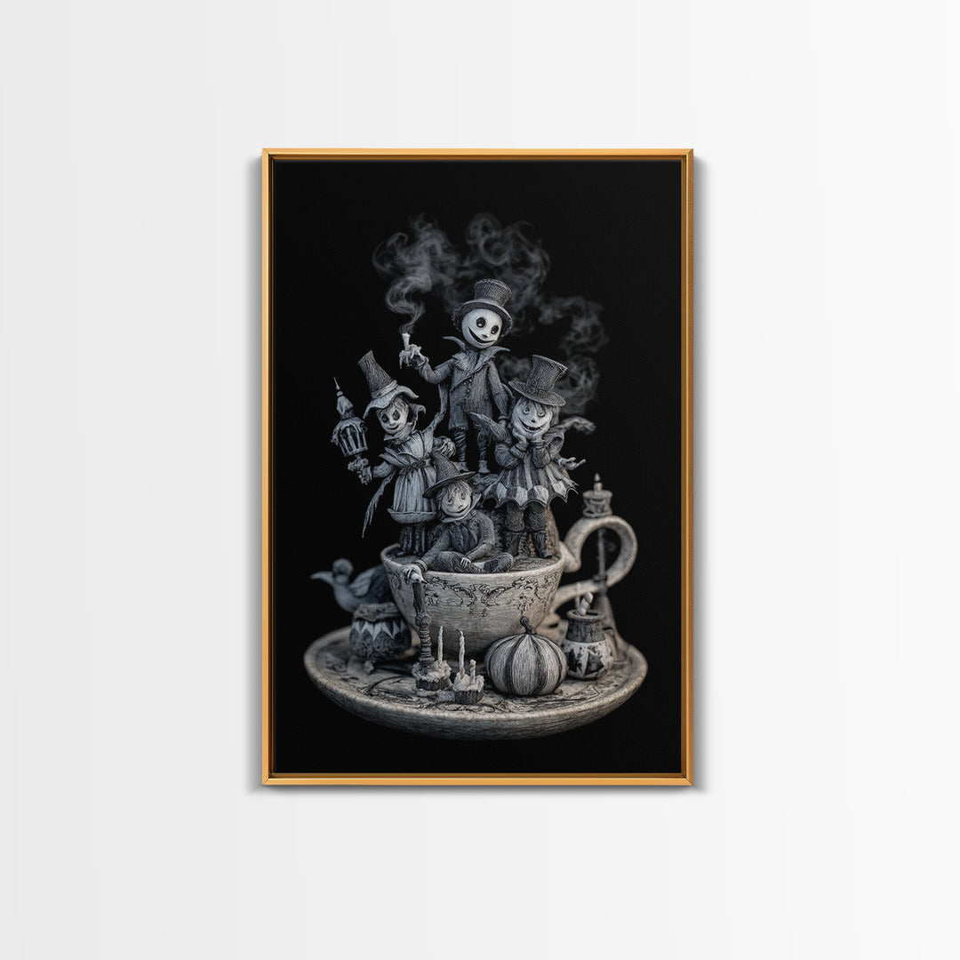 Tiny Ghosts In Teacups, Victorian Macabre Art, Vertical Wall Art, Macabre Wall Art, Canvas Print, Halloween Wall Art, Gothic Home Decor