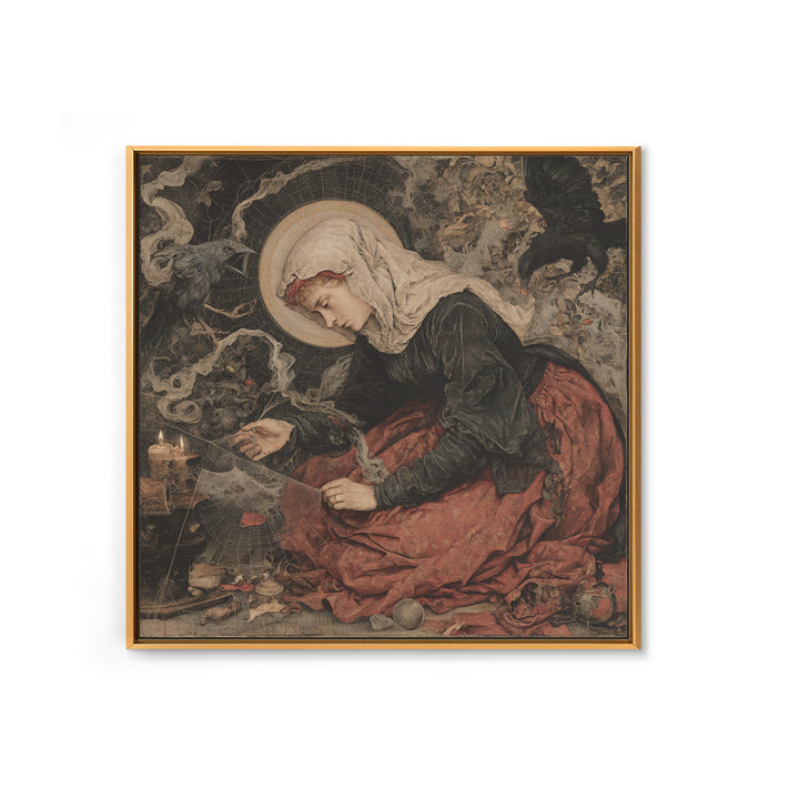 The Spider Sewing Circle, Dark Renaissance Art, Square Wall Art, Gothic Horror Wall Art, Canvas Print, Halloween Wall Art