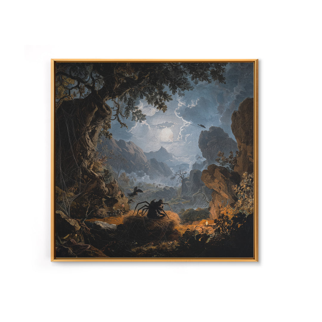 The Spider Sewing Circle, Baroque Witchcraft Art, Square Wall Art, Dark Halloween Decor, Framed Canvas Print, Halloween Wall Art