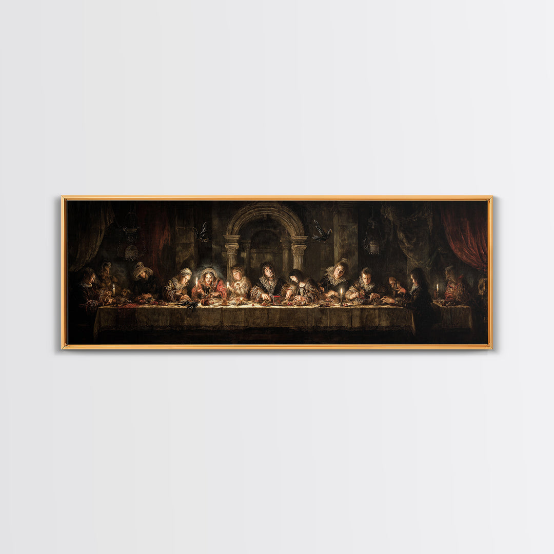 The Spider Sewing Circle, Dark Romantic Horror Art, Extra Wide Wall Art, Macabre Wall Art, Canvas Print, Halloween Wall Art