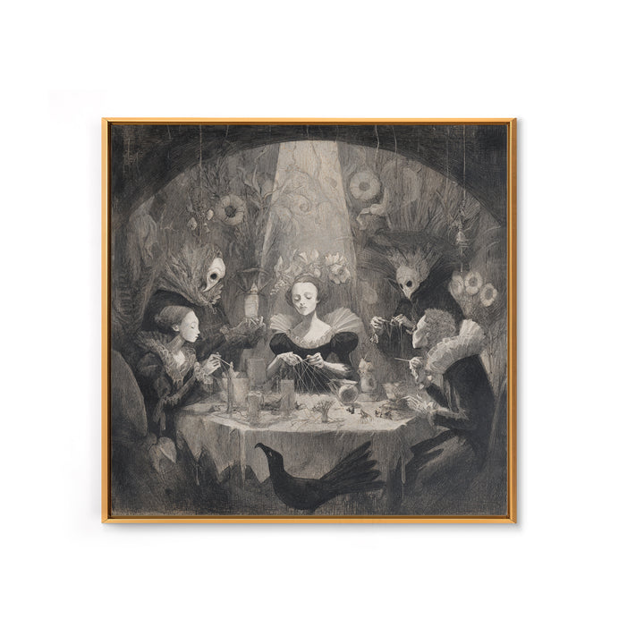 The Spider Sewing Circle, Symbolist Dream Art, Square Wall Art, Gothic Horror Wall Art, Framed Canvas Print, Halloween Wall Art