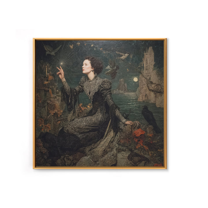 The Spider Sewing Circle, Symbolist Gothic Landscape, Square Wall Art, Dark Fantasy Wall Art, Canvas Print, Halloween Wall Art