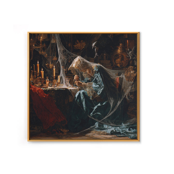 The Spider Sewing Circle, Ornate Symbolist Art, Square Wall Art, Dark Fantasy Wall Art, Framed Canvas Print, Halloween Wall Art