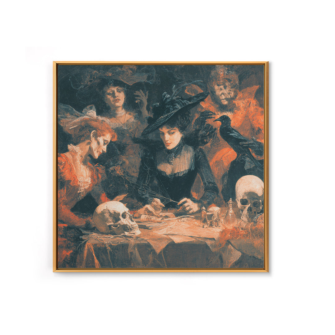 The Spider Sewing Circle, Decadent Gothic Art, Square Wall Art, Dark Halloween Decor, Canvas Print, Halloween Wall Art