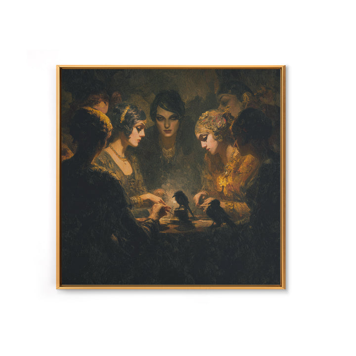 The Spider Sewing Circle, Dark Symbolist Art, Square Wall Art, Dark Fantasy Wall Art, Canvas Print, Halloween Wall Art