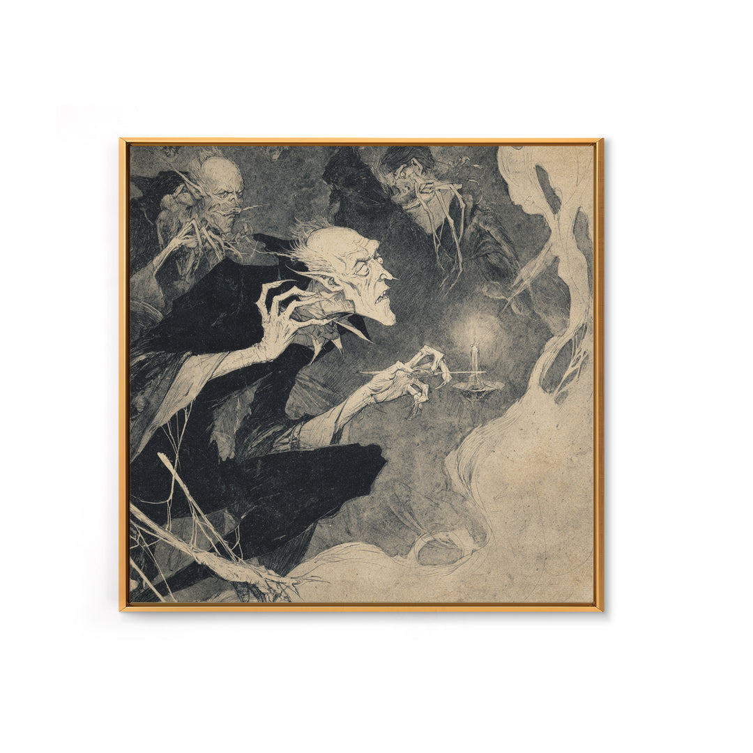 The Spider Sewing Circle, Expressionist Nightmare Art, Square Wall Art, Dark Halloween Decor, Framed Canvas Print, Halloween Wall Art