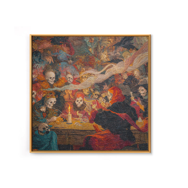 The Spider Sewing Circle, Grotesque Carnival Art, Square Wall Art, Gothic Horror Wall Art, Canvas Print, Halloween Wall Art