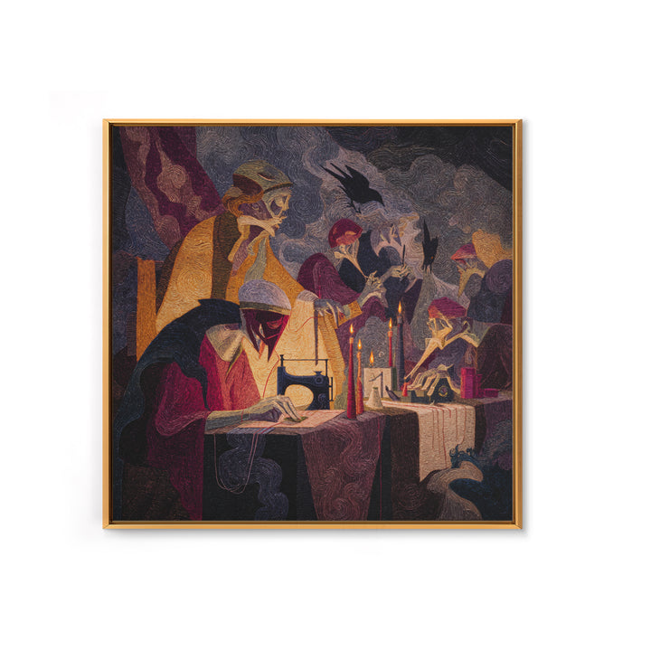 The Spider Sewing Circle, Expressionist Gothic Art, Square Wall Art, Gothic Horror Wall Art, Canvas Print, Halloween Wall Art