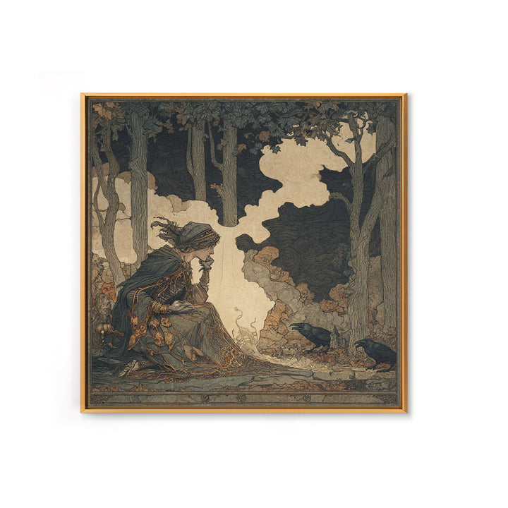 The Spider Sewing Circle, Gothic Storybook Art, Square Wall Art, Dark Fantasy Wall Art, Canvas Print, Halloween Wall Art