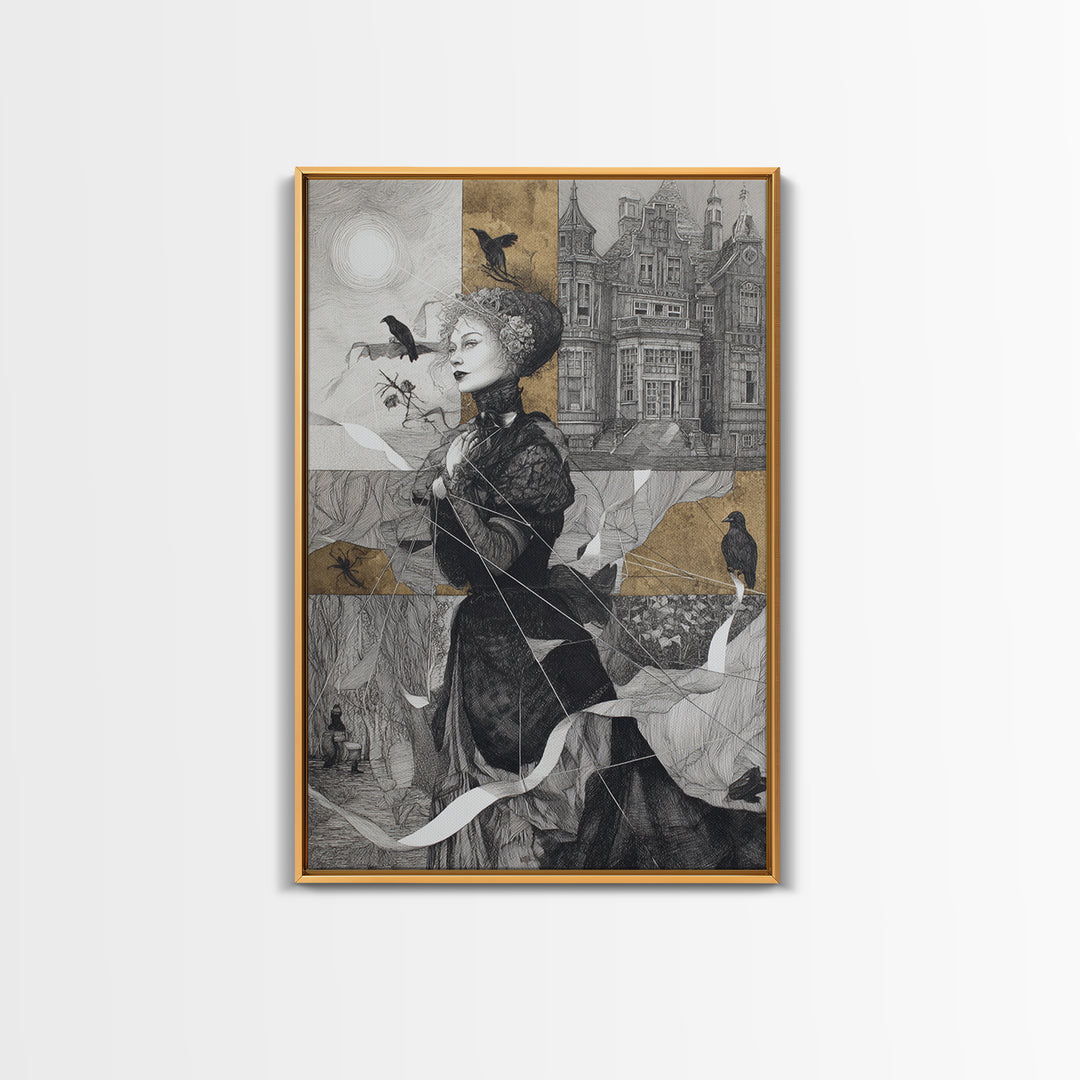 The Spider Sewing Circle, Victorian Macabre Art, Vertical Wall Art, Macabre Wall Art, Framed Canvas Print, Halloween Wall Art