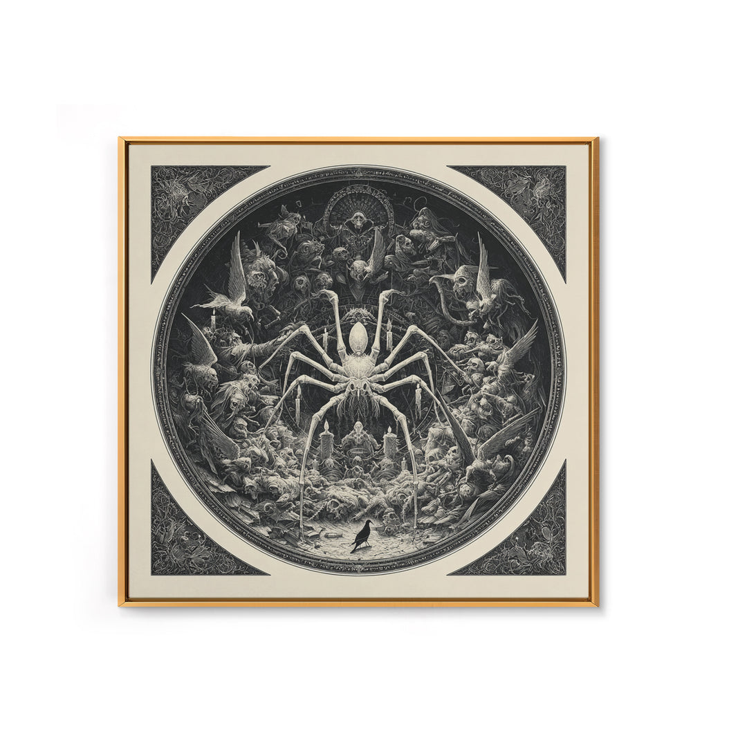 The Spider Sewing Circle, Biomechanical Horror Art, Square Wall Art, Gothic Horror Wall Art, Canvas Print, Halloween Wall Art