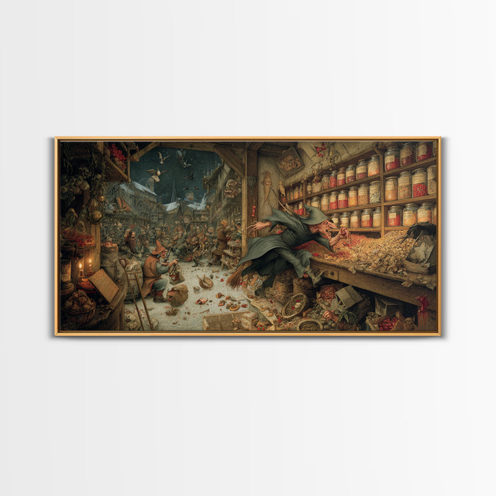 The Goblin Candy Shop, Northern Renaissance Horror, Wide Panoramic Art, Gothic Horror Wall Art, Framed Canvas Print
