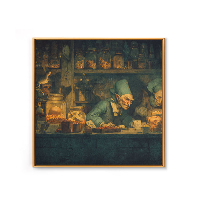 The Goblin Candy Shop, Danse Macabre Art, Square Wall Art, Gothic Horror Wall Art, Framed Canvas Print