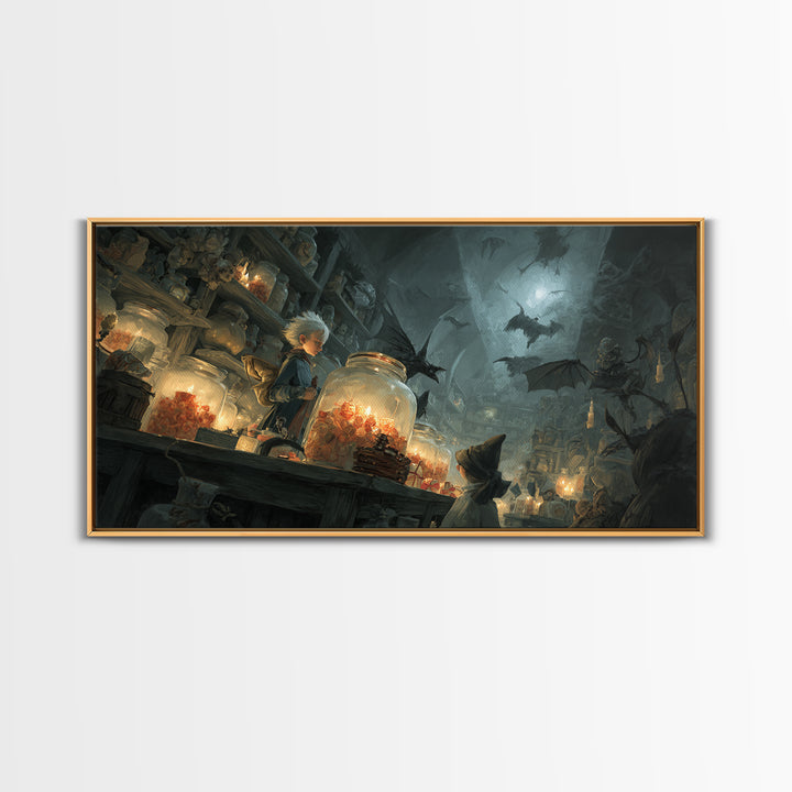 The Goblin Candy Shop, Visionary Gothic Art, Wide Panoramic Art, Dark Halloween Decor, Canvas Print, Halloween Wall Art