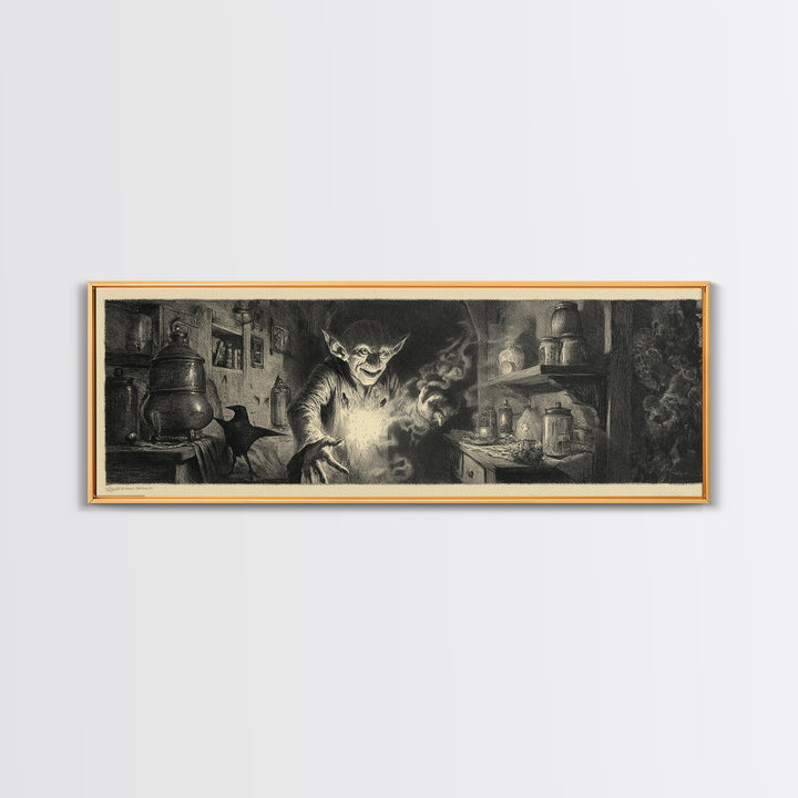 The Goblin Candy Shop, Symbolist Dream Art, Extra Wide Wall Art, Gothic Horror Wall Art, Framed Canvas Print, Halloween Wall Art