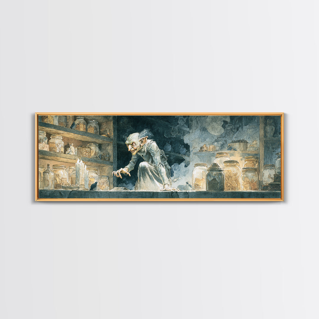 The Goblin Candy Shop, Symbolist Etching Art, Extra Wide Wall Art, Gothic Horror Wall Art, Canvas Print, Halloween Wall Art