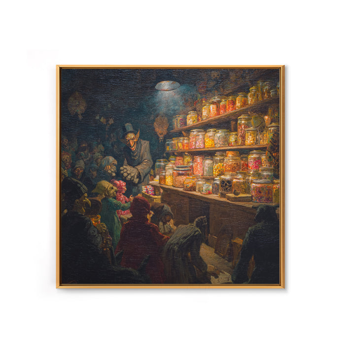 The Goblin Candy Shop, Grotesque Carnival Art, Square Wall Art, Dark Halloween Decor, Canvas Print, Halloween Wall Art