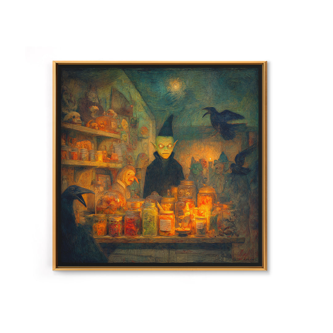 The Goblin Candy Shop, Expressionist Gothic Art, Square Wall Art, Dark Halloween Decor, Canvas Print, Halloween Wall Art, Gothic Home Decor