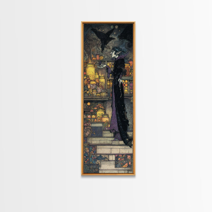 The Goblin Candy Shop, Stained Glass Gothic Art, Tall Narrow Wall Art, Dark Halloween Decor, Framed Canvas Print, Halloween Wall Art