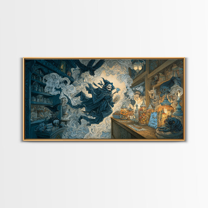 The Goblin Candy Shop, Macabre Folk Print Art, Wide Panoramic Art, Gothic Horror Wall Art, Framed Canvas Print