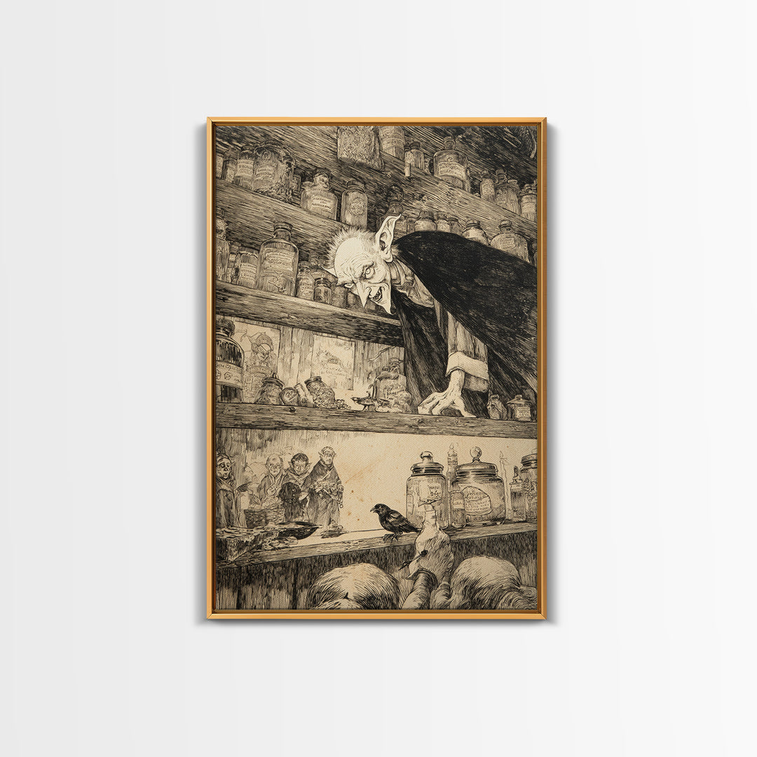 The Goblin Candy Shop, Victorian Macabre Art, Vertical Wall Art, Gothic Horror Wall Art, Framed Canvas Print, Halloween Wall Art
