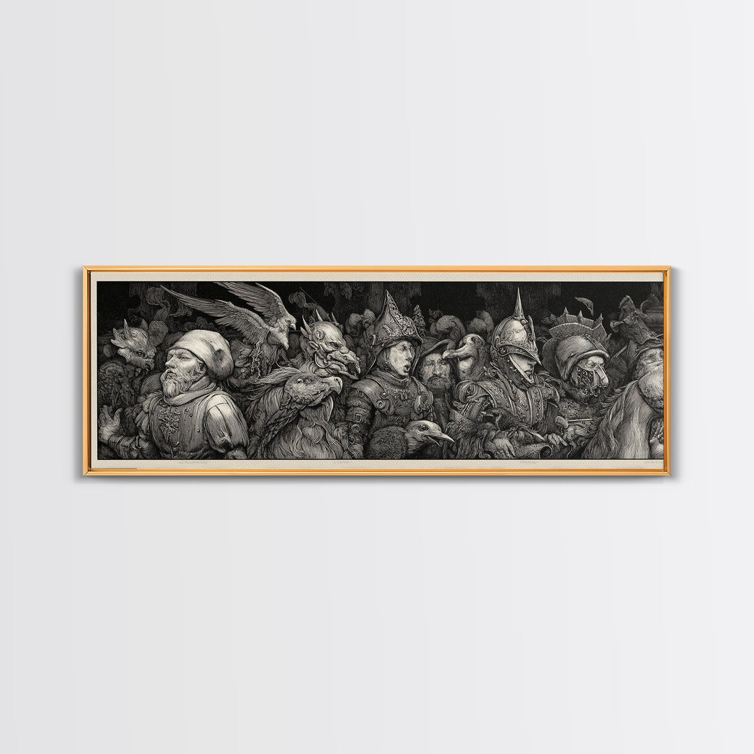 The Haunted Toy Parade, Renaissance Engraving Art, Extra Wide Wall Art, Gothic Horror Wall Art, Canvas Print, Halloween Wall Art