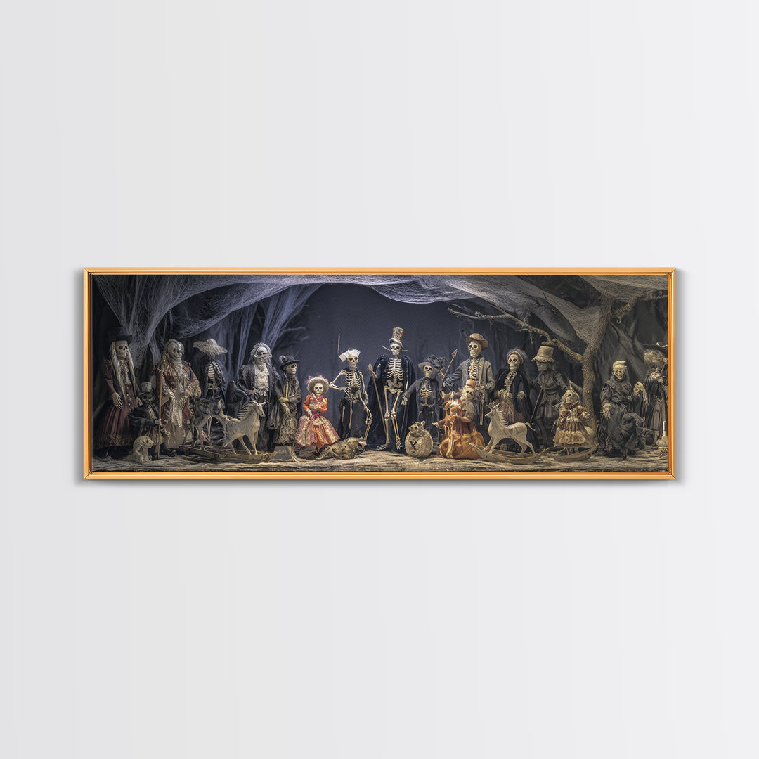The Haunted Toy Parade, Danse Macabre Art, Extra Wide Wall Art, Dark Halloween Decor, Framed Canvas Print