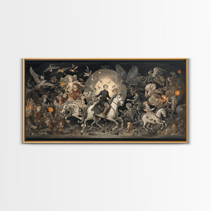 The Haunted Toy Parade, Visionary Gothic Art, Wide Panoramic Art, Dark Fantasy Wall Art, Canvas Print, Halloween Wall Art