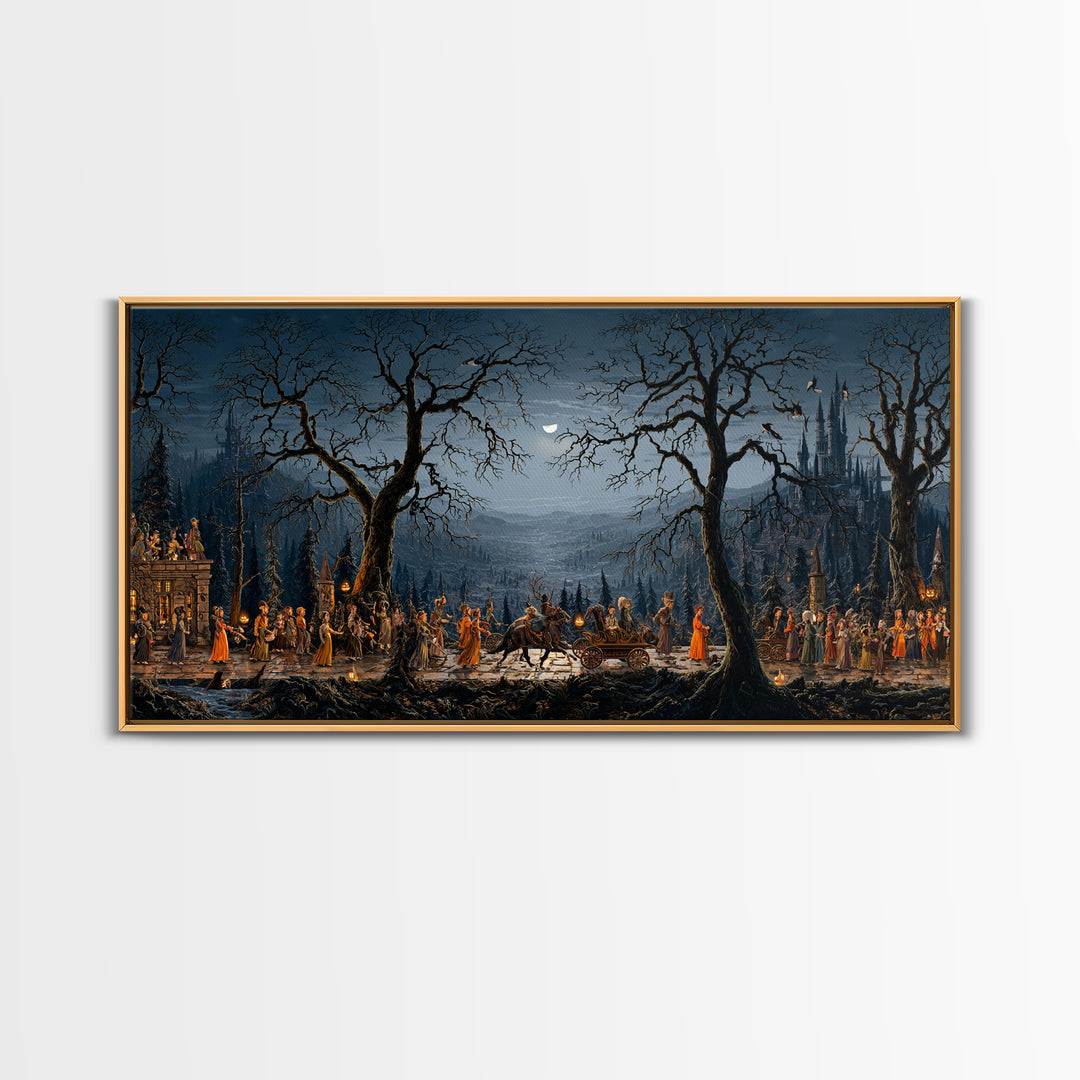 The Haunted Toy Parade, Romantic Gothic Landscape, Wide Panoramic Art, Macabre Wall Art, Canvas Print, Halloween Wall Art