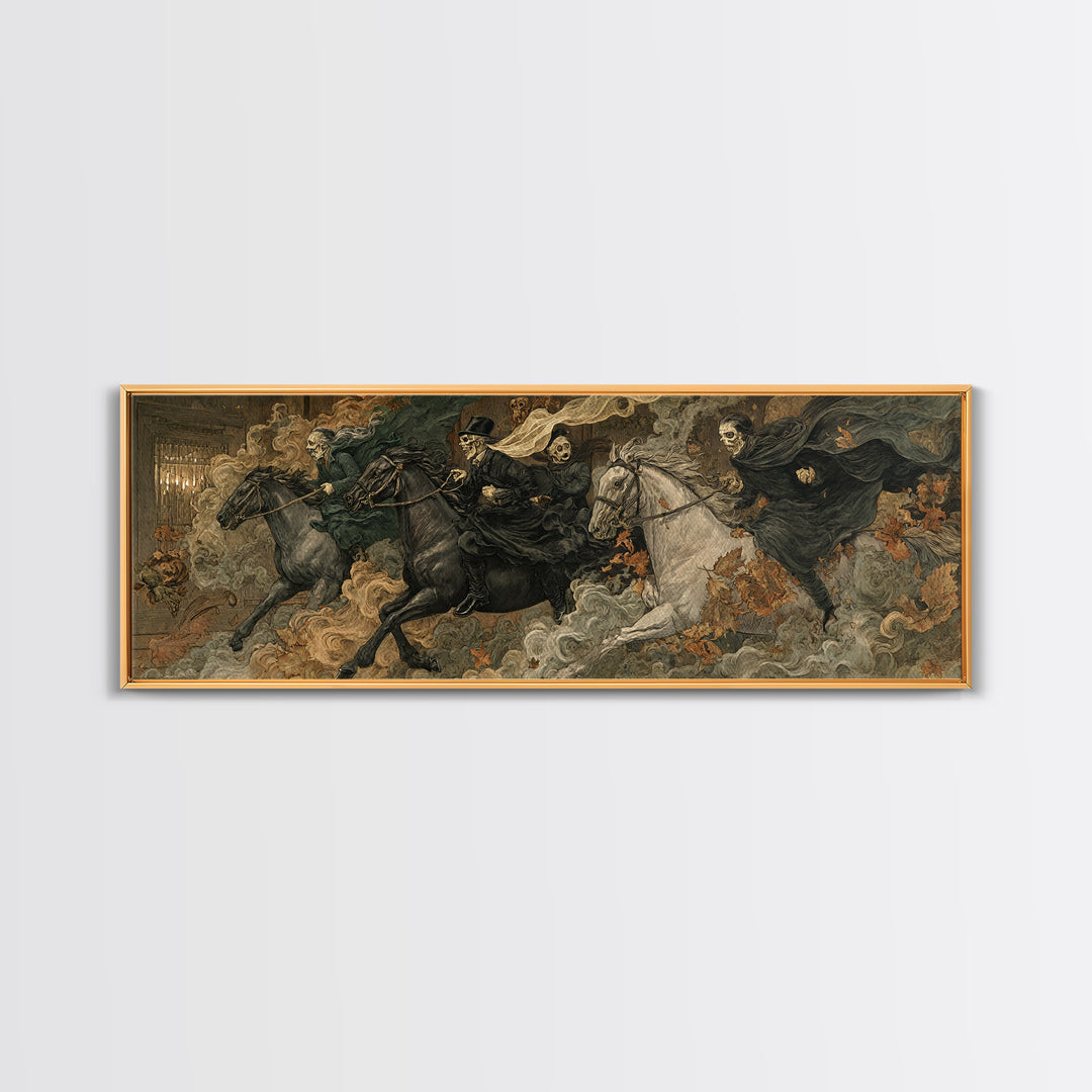 The Haunted Toy Parade, Symbolist Etching Art, Extra Wide Wall Art, Dark Halloween Decor, Framed Canvas Print, Halloween Wall Art